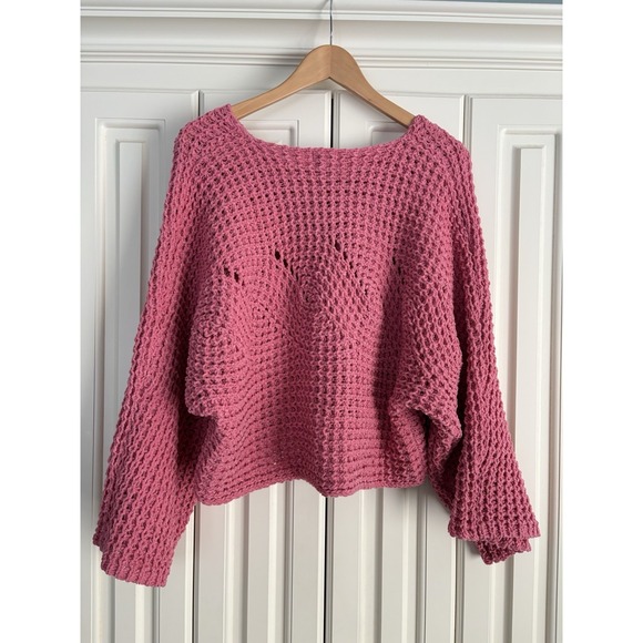POL Pink Chunky Knit Oversized Cropped Long Sleeved Sweater Small Style YST586 - Picture 5 of 8